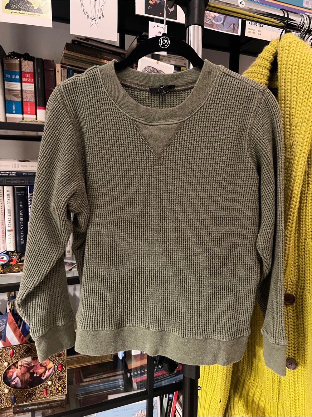 J. Crew Olive Green Waffle-Knit Crewneck Sweater